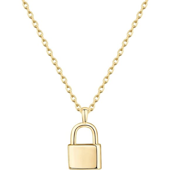 Women's Lock Gold Plated Pendant Dainty Cubic Zirconia Layering Chain Necklace - Picture 1 of 5